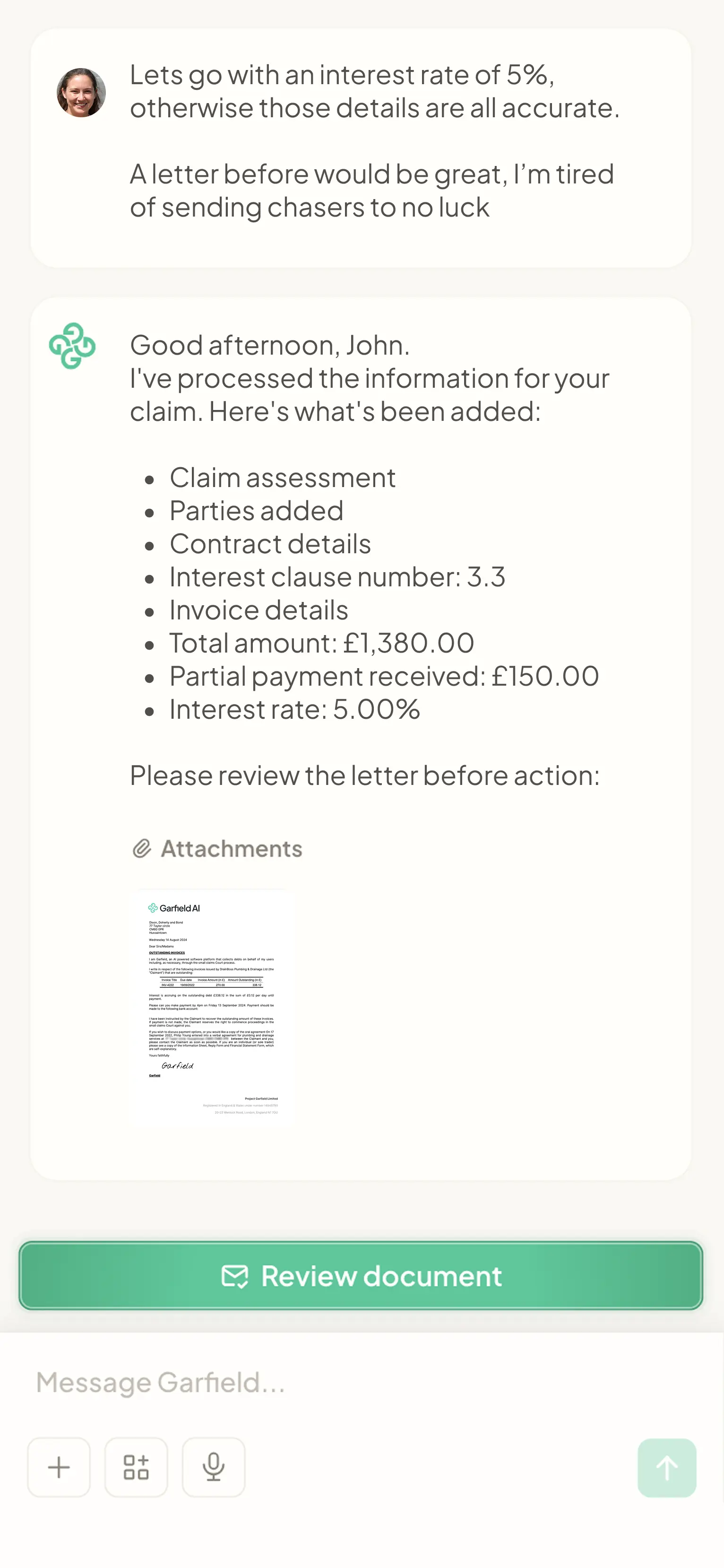 Garfield mobile app: chat with the assistant
