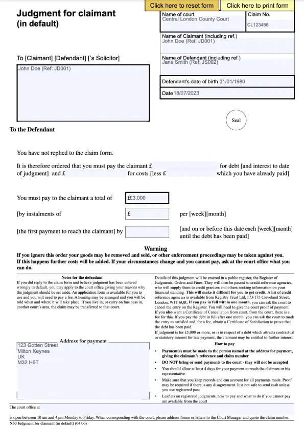 Default Judgment preview